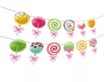 Candyland Banner, Lollipop Garland, Pastel Party Decor, Sweet Birthday Banner, Candy Baby Shower Decorations, Photo Backdrop Banner