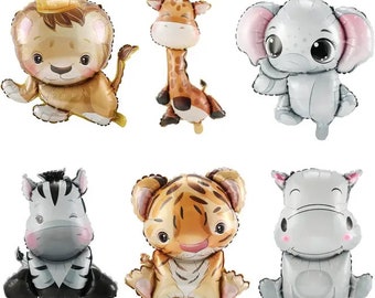 Animal Foil Balloons,Lion Balloon,Rhino, Zebra,Elephant,Tiger,And Giraffe Balloons,Safari Kids Birthday Party Decor,Baby Shower Balloons