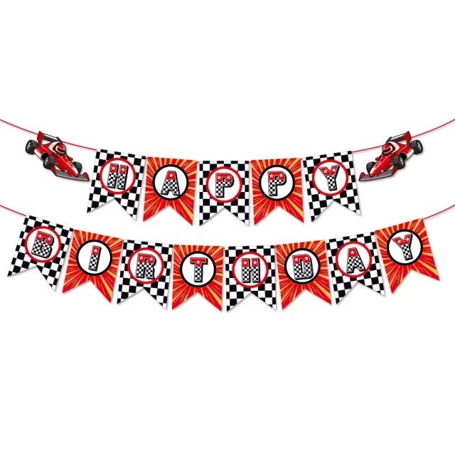 Race Car Happy Birthday Banner: Red & Black Checkered Party Decor