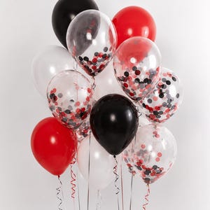 Red White Black Balloons, Birthday Party Decorations, Confetti Balloons, Graduation Party Decor, Wedding Anniversary, Bridal Shower image 2