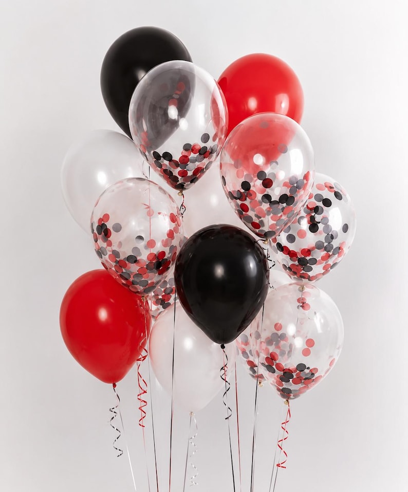 Red White Black Balloons, Birthday Party Decorations, Confetti Balloons, Graduation Party Decor, Wedding Anniversary, Bridal Shower image 2