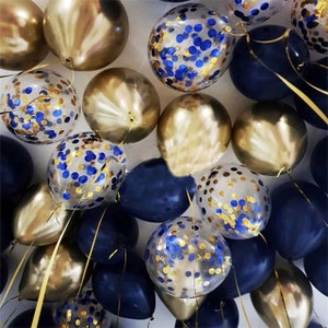 Navy & Gold Latex Balloons,Navy Wedding Decoration, Bridal Shower Decor,Baby Shower Supplies,Birthday Party ,Navy And Gold Confetti Balloons