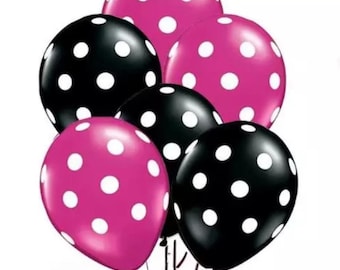Polka Dot Latex Balloons, Hot Pink and Black, Birthday Party Decor (10 ct)