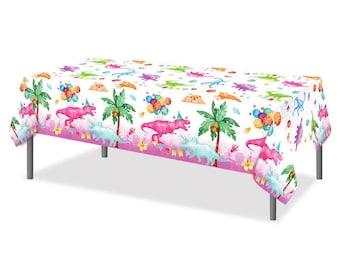Pink Dinosaur Tablecloth,Dinosaur Girls Birthday,Disposable Plastic Table Cover,Dino Baby Shower,Dinosaur Party,Wild Jungle Forest Theme