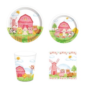 Pink Farm Barnyard Party Tableware Set,Farm Cow Plates Cups & Napkins,Girls Farm Birthday,Barnyard Baby Shower Decorations,Farm Party Decor