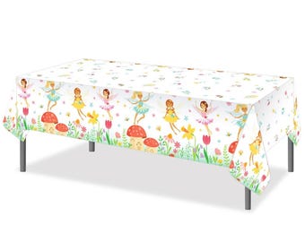 Fairy Garden Tablecloth | Fairy Birthday Party Table Cover | Enchanted Fairy Party Decorations | Girls Fairy Theme Party