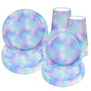 Mermaid Party Tableware Set: Plates, Cups & Napkins