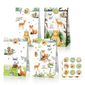 Woodland Animal Party Favor Bags: Kids Birthday, Baby Shower (Set of 12)