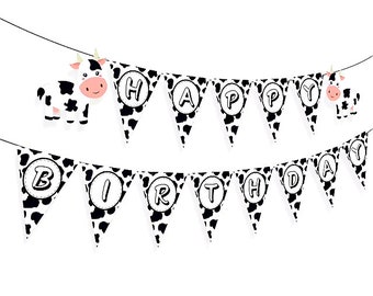 Cow Happy Birthday Banner,Western Birthday Decor,Holy Cow I Am One,Moo I’m Two,Farm Barnyard 1st Birthday,Boys Girls Birthday Party