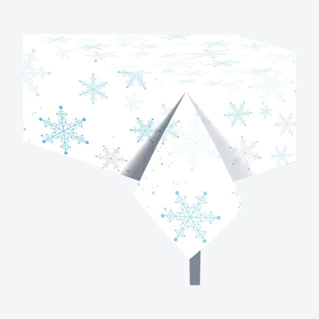 Snowflakes Plastic TableclothWinter Wonderland PartyBlue White Disposable Table Cover Frozen BirthdayParty Table DecorBaby