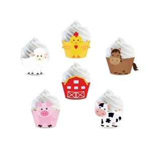 Farm Animal Cupcake Toppers & Wrappers: Barnyard Party Decor