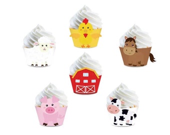 Farm Animal Cupcake Toppers & Wrappers: Barnyard Party Decor