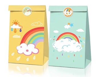 Rainbow Party Favor Bags: Cloud Printed Goody Bags with Stickers