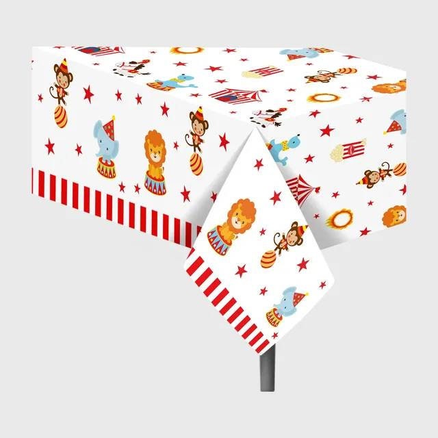 Carnival Circus Tablecloth Circus Animal Print Table CoverCarnival Birthday Decorations Party SuppliesDisposable Plastic
