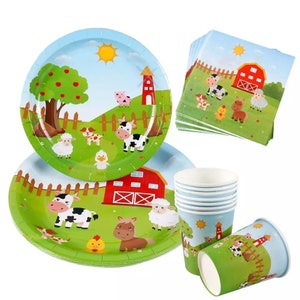 Farm Barnyard Theme Party Tableware Set, Farm Cow Plates Cups & Napkins, Farm Birthday Table Decor, Barnyard Baby Shower Decoration Supplies