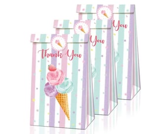 Ice Cream Party Favor Treat Bags, Goody Bags, Candy Bags, Gift Bags, Rainbow Pastel Birthday Party Decoration,Table Decor Supplies