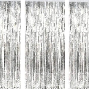 3 Pack Silver Tinsel Foil Fringe Curtains For Party Photo Backdrop,Silver Wedding Decor,Bachelorette,Engagement,Bridal Showers,Birthdays