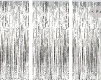 3 Pack Silver Tinsel Foil Fringe Curtains For Party Photo Backdrop,Silver Wedding Decor,Bachelorette,Engagement,Bridal Showers,Birthdays