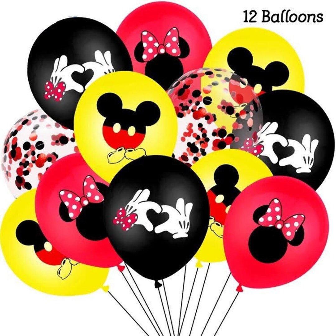 12 PCS Mouse Party Balloons,red Yellow & Black Mouse Theme Birthday ...