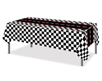Race Car Party Tablecloth: Checkered Flag Plastic Table Cover (52"x 87")