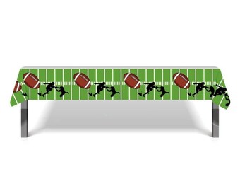 Football Party Table Cover: Disposable Plastic Super Bowl Decor (51”x 86”)