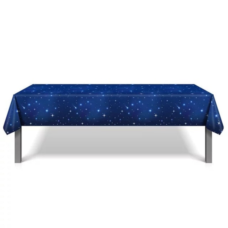 Space Disposable TableclothOuter Space Birthday Decor Galaxy Blast Off Party TableclothPlastic Table CoverTwo The Moon Trip