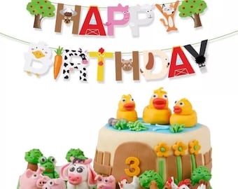Farm Animal Happy Birthday Banner,Barnyard Birthday Party Decorations, Baby Shower Decor
