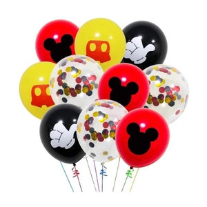 12 PcS Mickey Mouse Balloons,Mickey Birthday Party Decoration Supplies,Baby Shower Decor,Red Yellow & Black Mickey Theme Printed Balloons