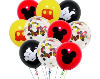 Mickey Mouse Balloons, Red, Yellow & Black Party Decor, Kids Birthday Decorations,(12 PcS)