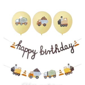 Construction Birthday Banner, Dump truck Digger Party, Im diggin 3 builderTruck Party Banner, Construction Balloons, Happy Birthday Garland banner + 6 balloons