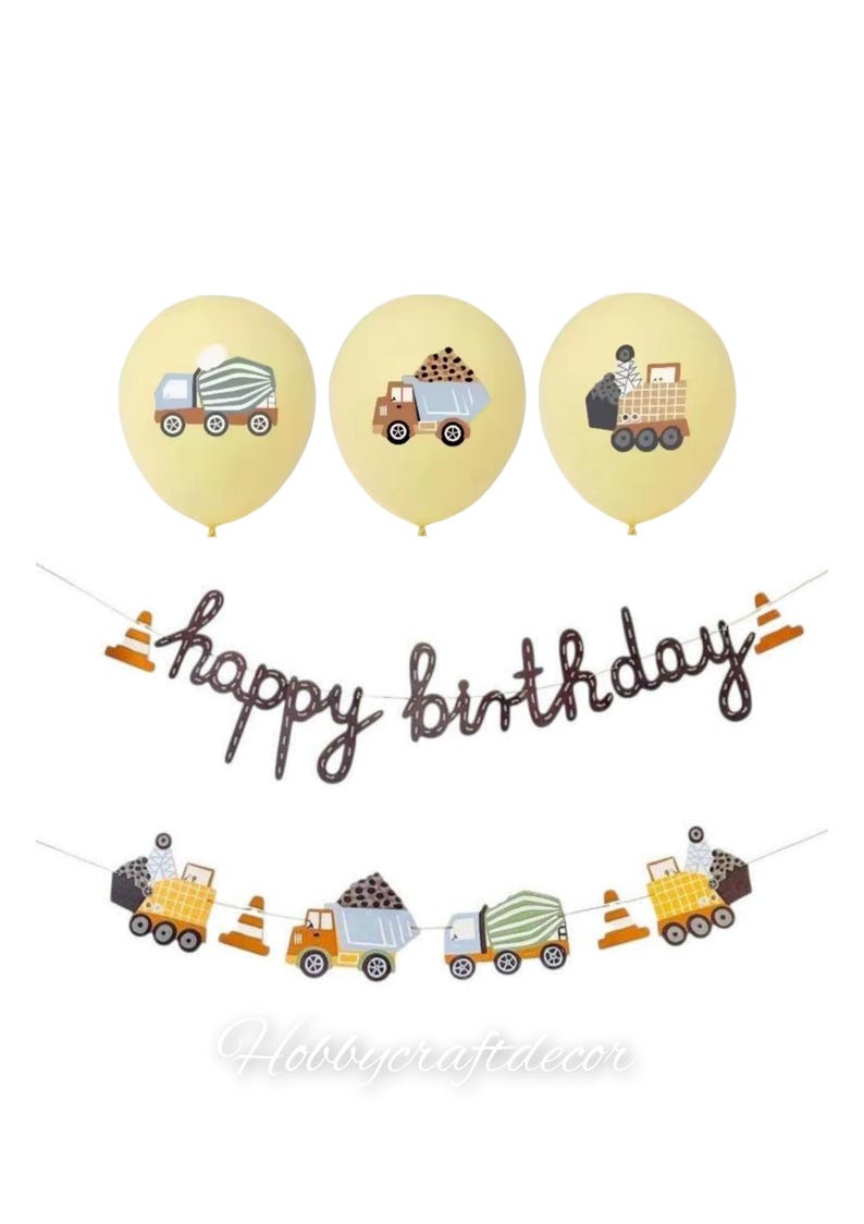 Construction Birthday Banner, Dump truck Digger Party, Im diggin 3 builderTruck Party Banner, Construction Balloons, Happy Birthday Garland banner + 6 balloons