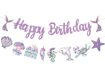 Mermaid Birthday Banner: Seashells & Tail Party Decor