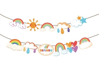 Rainbow Theme Party Garland Banner, Rainbow Birthday Decoration Supplies, Rainbow Baby Shower Decor, Rainbow Party Banner