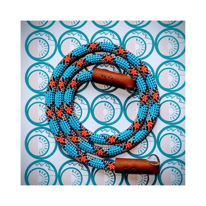 blue and orange rope camera strap with leather finish
