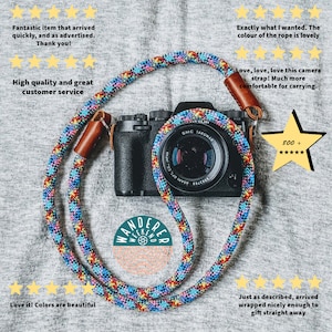 Rope Camera Strap - Retro + Classic Colors,Custom Lengths for Vintage Style camera & modern DSLR + Mirrorless Cameras - made in the uk