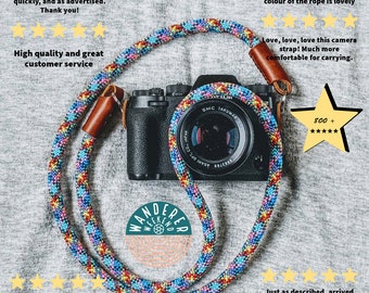 Rope Camera Strap - Retro + Classic Colors,Custom Lengths for Vintage Style camera & modern DSLR + Mirrorless Cameras - made in the uk