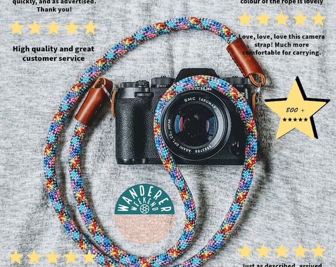 Climbing Rope Camera Strap – Leather Trim, Rugged DSLR Neck Strap