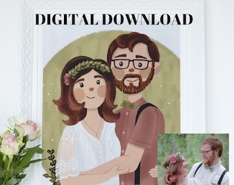 Digital Download-Custom Illustration From Photo-Illustrated Family-Unique Couple Art-Personalized Family Pet Portrait
