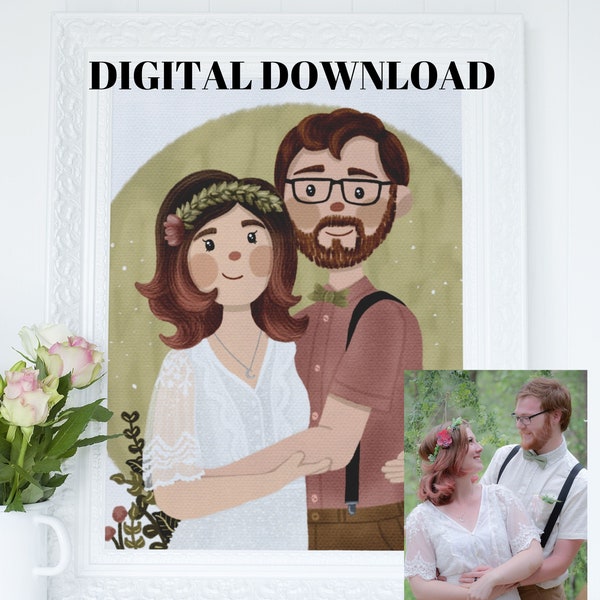 Digital Download-Custom Illustration From Photo-Illustrated Family-Unique Couple Art-Personalized Family Pet Portrait