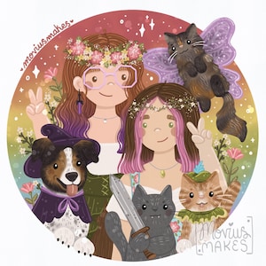 Custom Family Portrait-DIGITAL ONLY-Illustrated Family Portrait-Pet Portrait-Personalized Art-Customized Gift-Mothers Day Gift