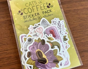 Coffee and Cats Sticker Pack- 8 Coffee Themed Stickers