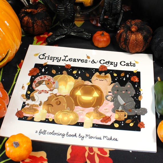 Crispy Leaves & Cozy Cats-Fall Coloring Book-Cat Lover Gift-Autumn Coloring-Coloring Pages-Coloring Book for Adults