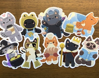 Cats Doing Hobbies Stickers-Cat Themed Stickers-Cat Lover-Vinyl Stickers-Waterproof Vinyl Stickers-Tabby Cat-Black Cat-Calico-Siamese