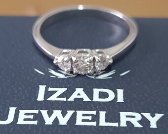 Round Diamond 3 Stones Simple Engagement Ring, Round  Diamond,Wedding Gold Diamond Ring,gift,14k gold ring,,popose ring,0.37 ct/handmade
