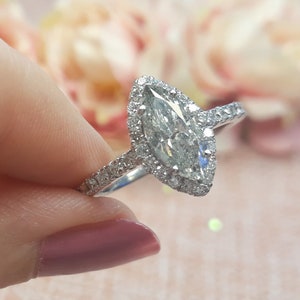 1.36 Carat Marquise Diamond Halo Ring, 14k Gold Engagement Ring