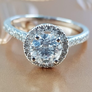 1.30 ct E vs2 Brilliant Cut Halo Diamond Ring,14k solid gold ring,Art Deco, handmade ,Wedding ring ,Real diamond,engagement ring,Crown ring