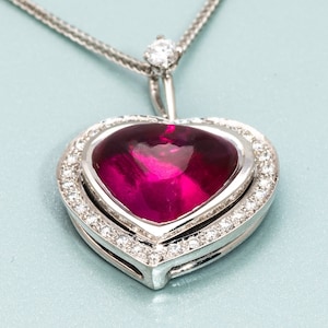 Heart Shape Halo Red Ruby White Gold pendant with diamonds,18k gold heart shape diamonds necklace,Ruby Necklace, Valentine&#39;s Day