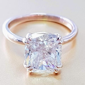 4 ct diamond ring,14k engagement ring,Cushion Real Diamond Ring,wedding ring,Rose gold diamond ring 4 double prongs statement ring