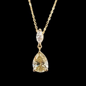 1.74 ct Diamonds Pendant Necklace , 18k Gold Pear Diamond Pendant , Yellow Real Diamond Jewelry  , Gift For Her , 2 Diamonds Necklace