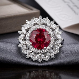 3 ct Red Ruby & Diamonds Ring,Enganement Ring,Wedding Ring,Halo Ring,Oval Ring